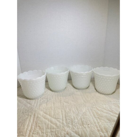 Fire-King Ovenware White Hobnail Milk Glass Custard Planters Set Of 4 Vintage Sc - Picture 2 of 8
